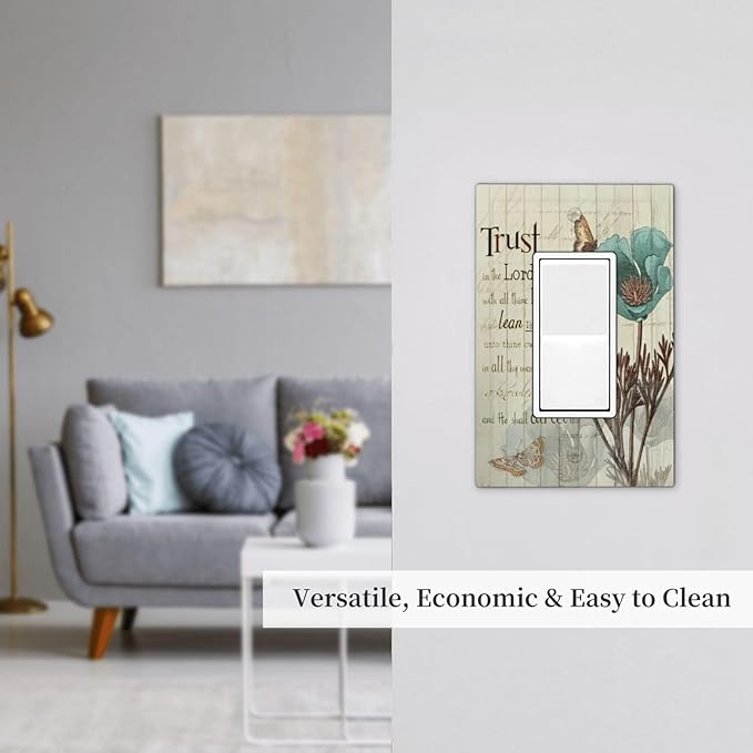 Rustic Elegant Teal Tulip Bible Inspirational Quote Decorative Outlet Covers 1 Gang Single Rocker Light Switch Cover Plate Wall Plates GFCI Faceplate for Farmhouse Bedroom Decor