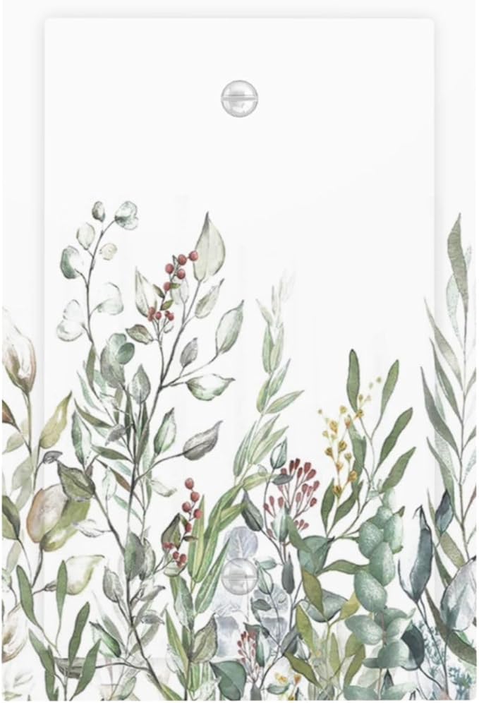 Wildflower Garden Rustic Green Leaf Floral Light Switch Cover Plate 1 Gang No Device Blank Electrical Wall Plates Faceplate Decorative Switch Plate for Bed Room Living Room Decor