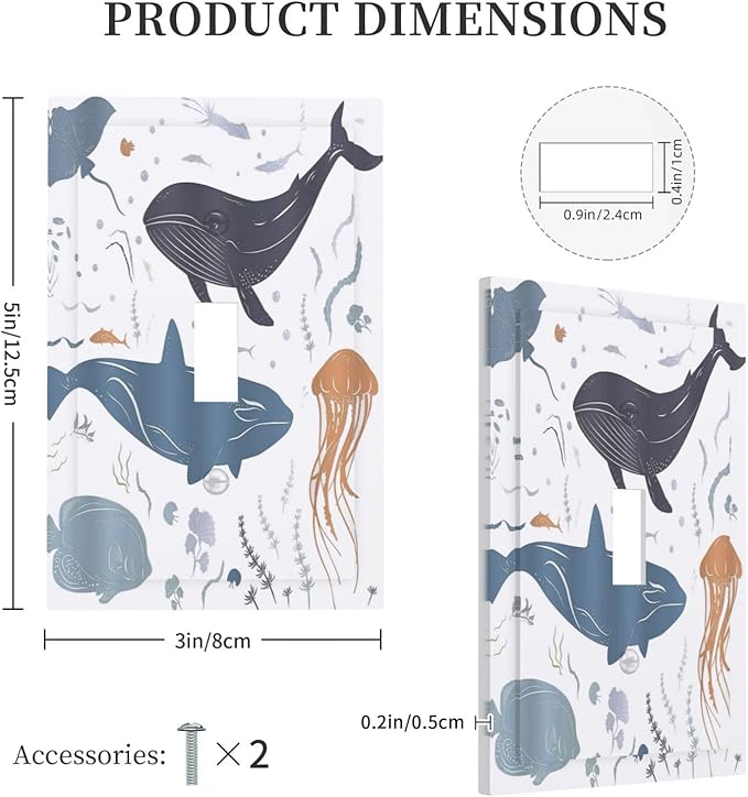 Kids Sea Animal Decorative 1 Gang Single Toggle Light Switch Covers Decorative Wall Plate Switchplate Electrical Faceplate for Nursery Kidsroom Bedroom Decor
