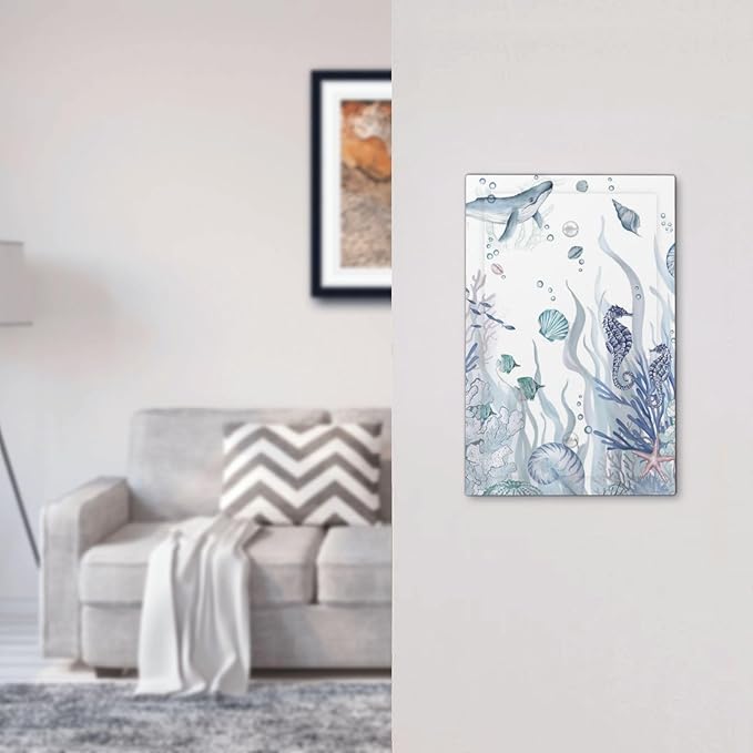 Ocean Themed Coral Seahorse Seashell Starfish Beach Light Switch Cover Plate 1 Gang No Device Blank Electrical Wall Plates Faceplate Decorative Switch Plate for Bathroom Home Decor