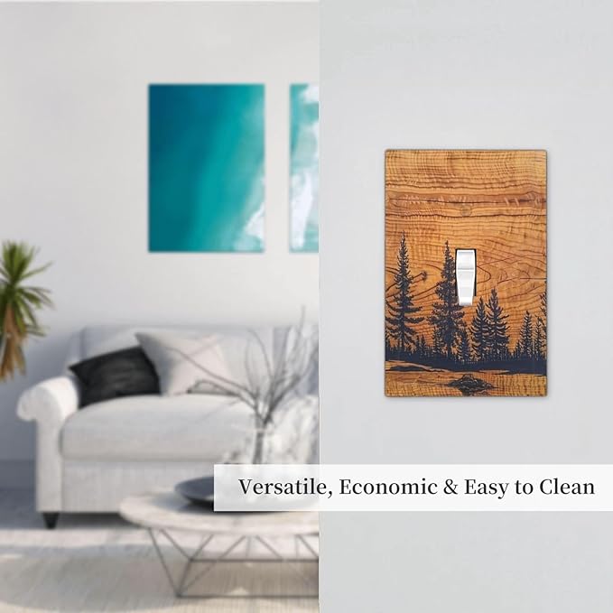 Rustic Country Lodge Style Brown Pine Tree Forest Woodland Woods Wooden Single 1 Gang Light Switch Cover Art Single Toggle Decorative Device Decorator Face Wall Plate Outlet Cover Switchplate(Plastic)