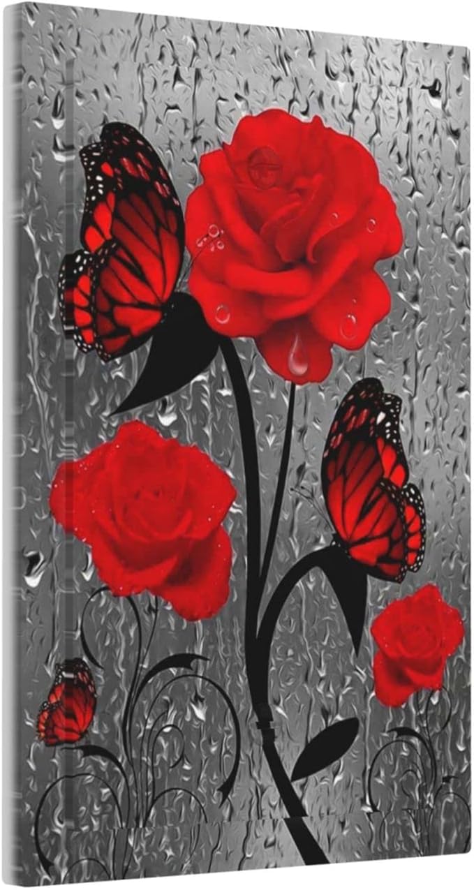 Butterfly Red Rose Flower 1 Gang Light Switch Cover No Decive Blank Wall Plate Decorative For Girls Bathroom Home Bedroom Art Panel Decorate 5" x 3