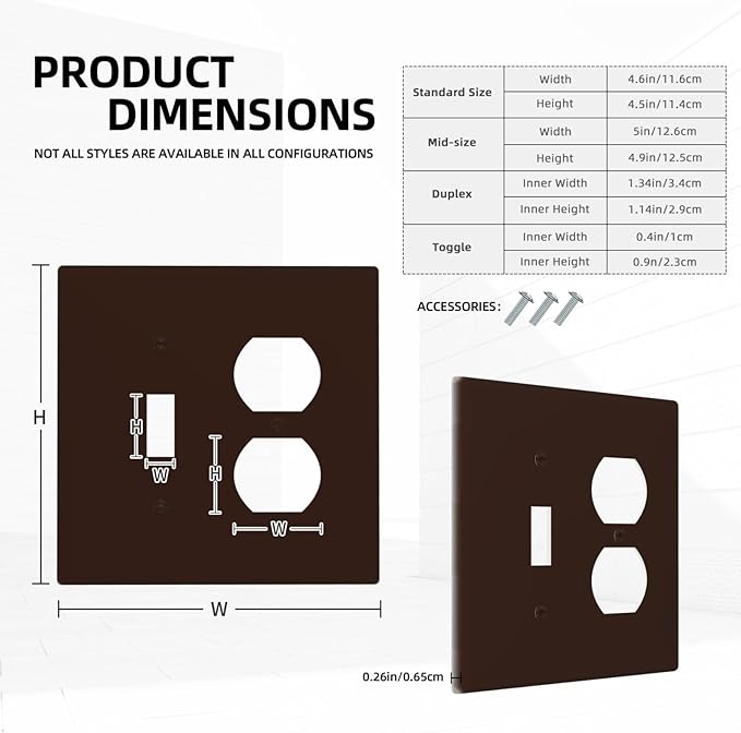 Coffee Brown 2 Gang Single Toggle/Duplex Combo Outlet Light Switch Cover, Combo 1-Toggle 1-Dimmer Decorator Wall Plate Electrical Faceplate