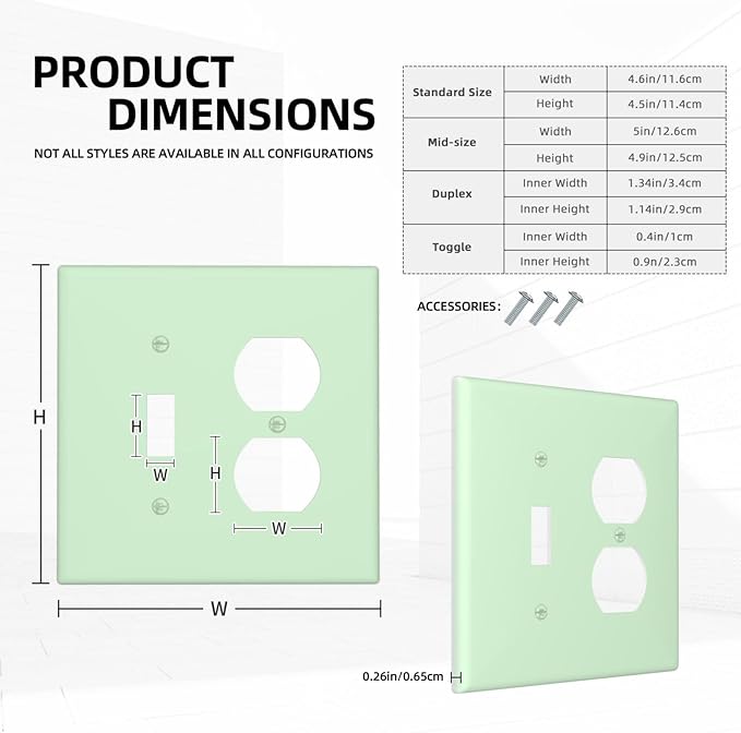 Green 2 Gang Single Toggle/Duplex Combo Outlet Light Switch Cover, Combo 1-Toggle 1-Dimmer Decorator Wall Plate Electrical Faceplate
