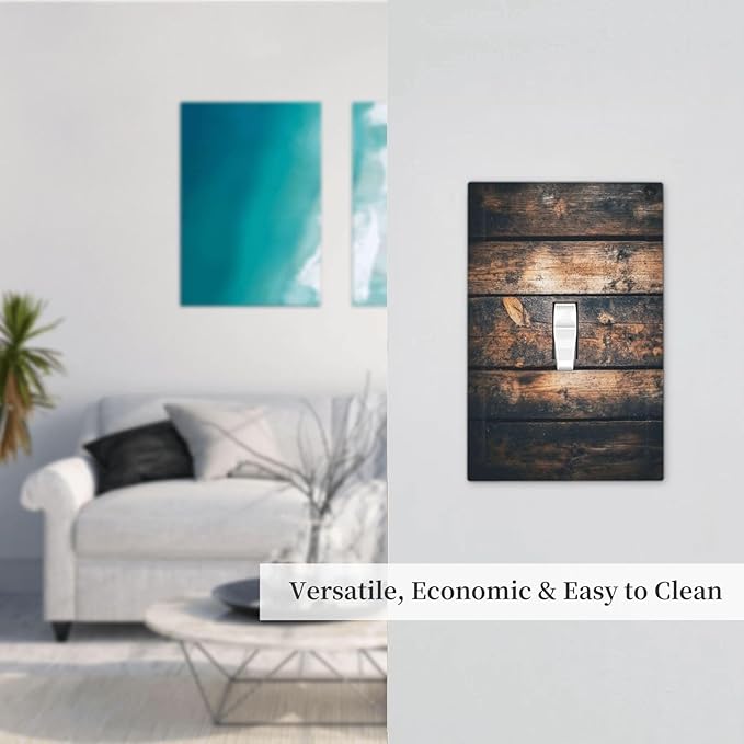 Decorative Light Switch Cover Brown Vintage Wooden Board Rustic Wood 1 Gang Single Toggle Device Electrical Faceplate Switchplates Decorator Outlet Wall Plate For Farmhouse Cabin Decor