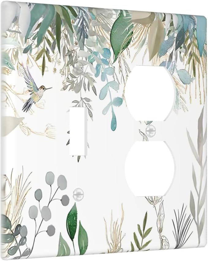 Green Tropical Palm Leaves Flower Plants Hummingbird Wallplates 1 Toggle 1 Duplex Switch Plate Electrical GFCI Faceplate Decorative Light Switch Covers for Bed Room Living Room Decor