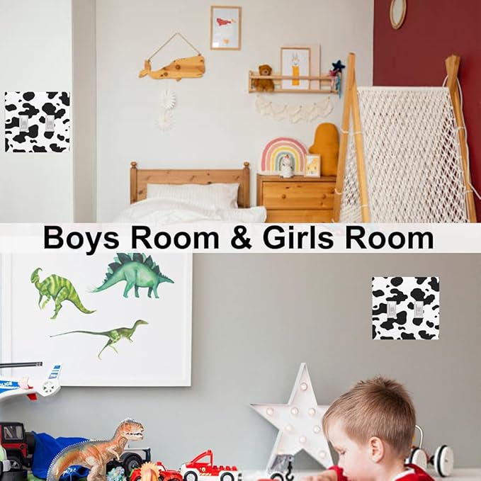 Black White Cow Print 2-Gang Double Toggle Switch Plate, Farm Cow Pattern Wall Plate for Farmhouse, Bedroom, Kitchen & Home