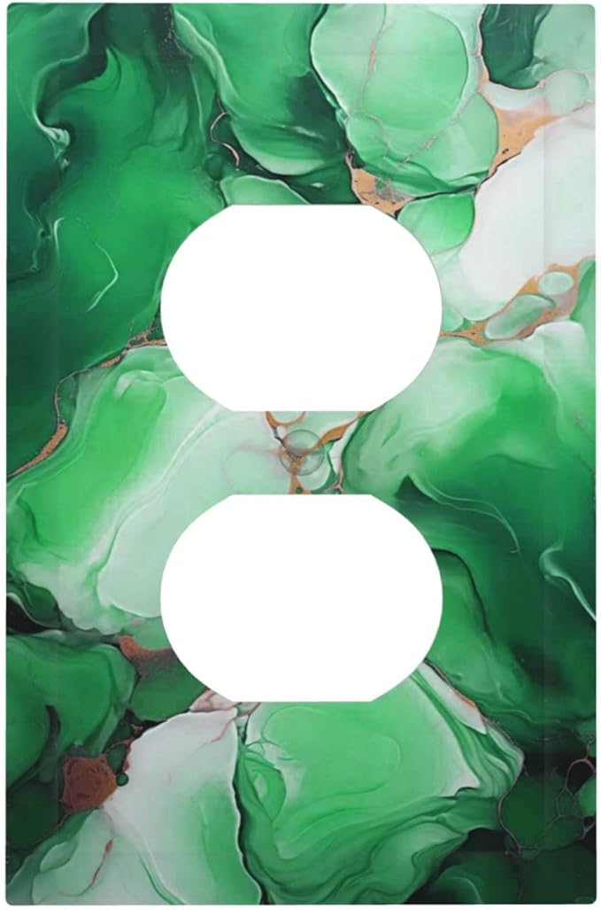 Decorative Outlet Covers Abstract Luxury Emeralds Green Gold MarbleTextures 1 Gang Duplex Light Switch Cover Plate Wall Plates for Electrical Outlets Electrical Switchplate Face Plate
