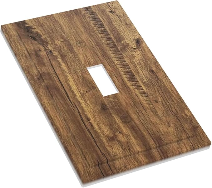 Rustic Brown Wood Distressed Wood Print Decorative Light Switch Cover 1 Gang Single Toggle Device Electrical Faceplate Switchplates Decorator Outlet Wall Plate for Farmhouse Home Decor