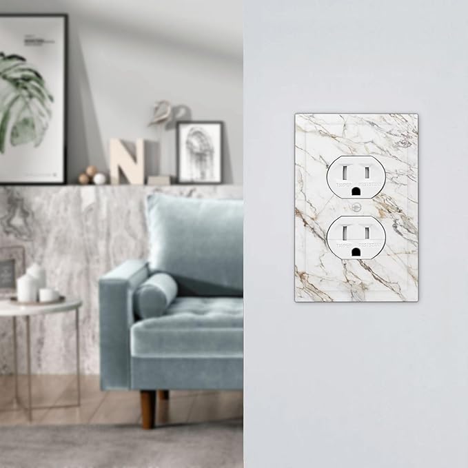 Decorative Outlet Covers White Brown Marble Abstract Modern Luxury 1 Gang Duplex Light Switch Cover Plate Electrical Switch plates WallPlates Socket Covers for Bathroom Kitchen Decor