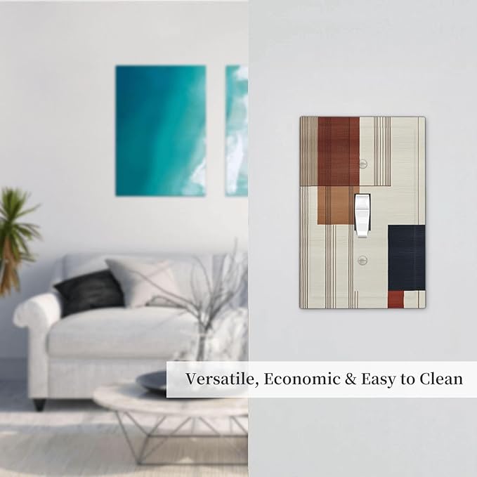 Abstract Geometric 1 Gang Light Switch Cover Modern Squares Single Toggle Wall Plate Decorative Electrical Switchplate Covers Faceplate Receptacle for Bedroom Kitchen Living Room Decor