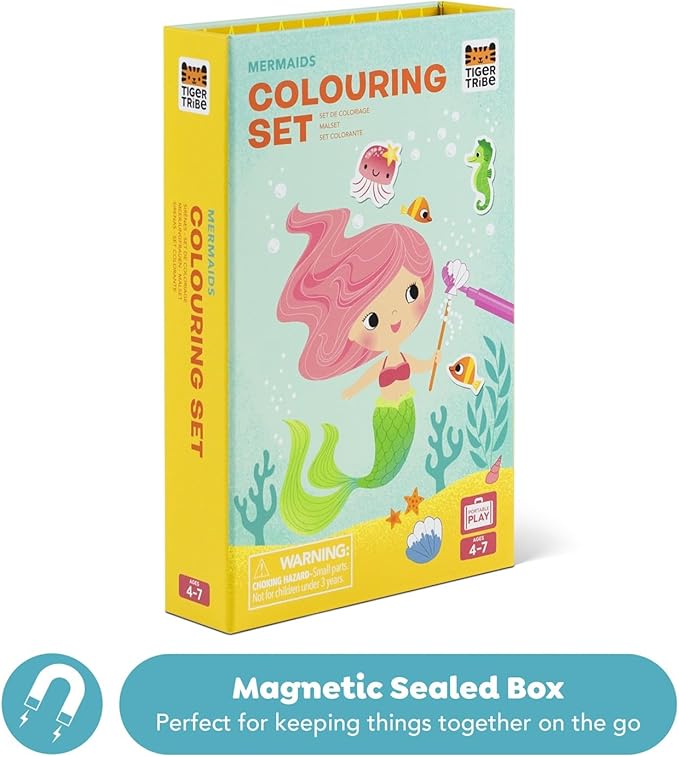 Tiger Tribe Coloring Set - Mermaids, Activity Set for Kids, incl. Stickers & Markers Portable Storage Box, Perfect for Travel, Great Gift