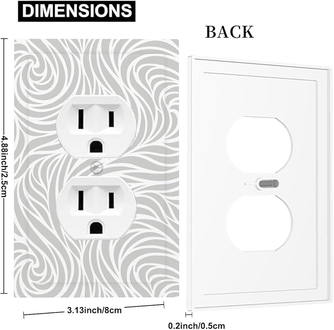 Silver Swirls Duplex Wall Plate - 1-Gang Standard US Size Modern Abstract Wave Vortex, Neutral Gray Decorative Outlet Covers for Contemporary Home Decor