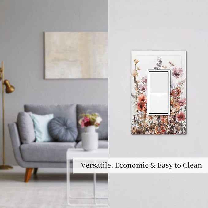 Boho Nursery Wildflower Flora Vintage Flower Decorative Outlet Covers 1 Gang Single Rocker Light Switch Cover Plate Wall Plates GFCI Faceplate for Bedroom Living Room Decor