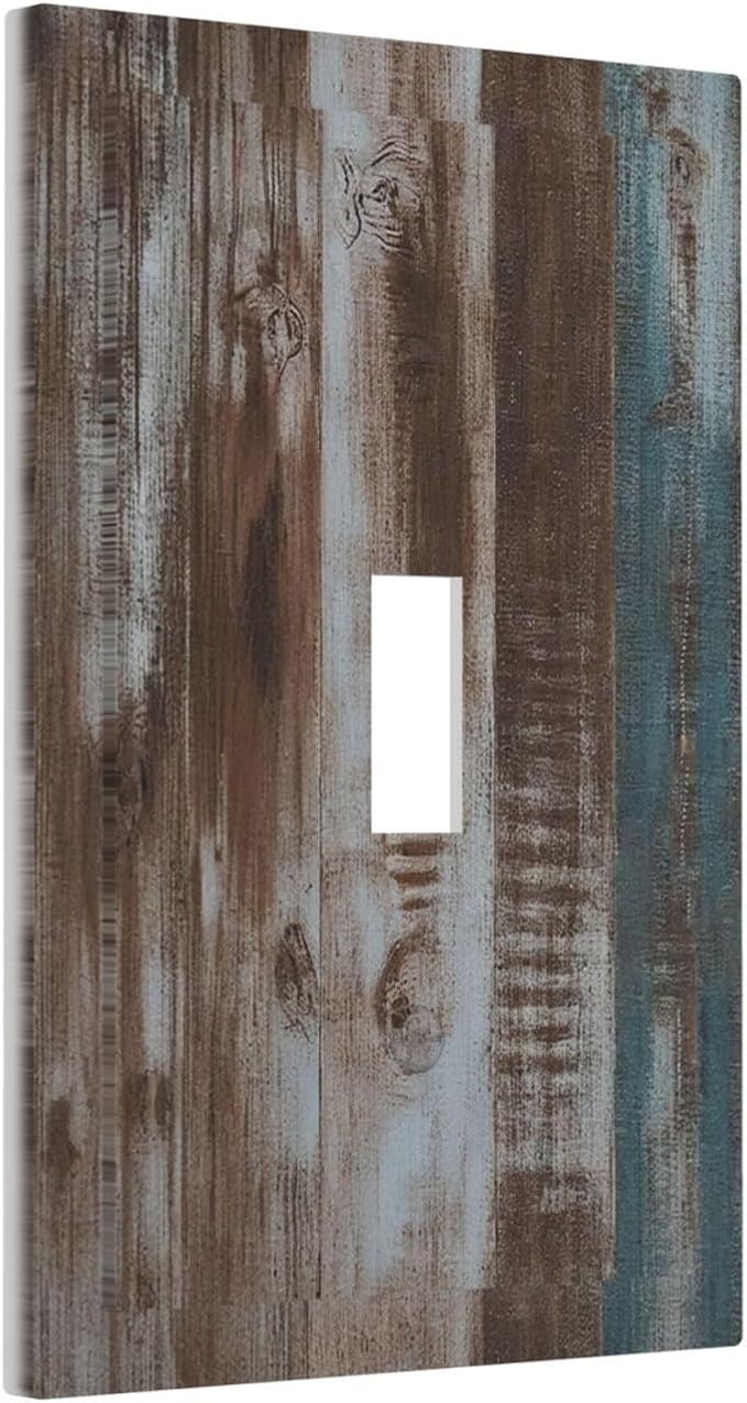 Vintage Blue Brown Wood Grain Decorative Light Switch Cover 1 Gang Single Toggle Device Electrical Faceplate Switchplates Decorator Outlet Wall Plate for Bedroom Farmhouse Decor