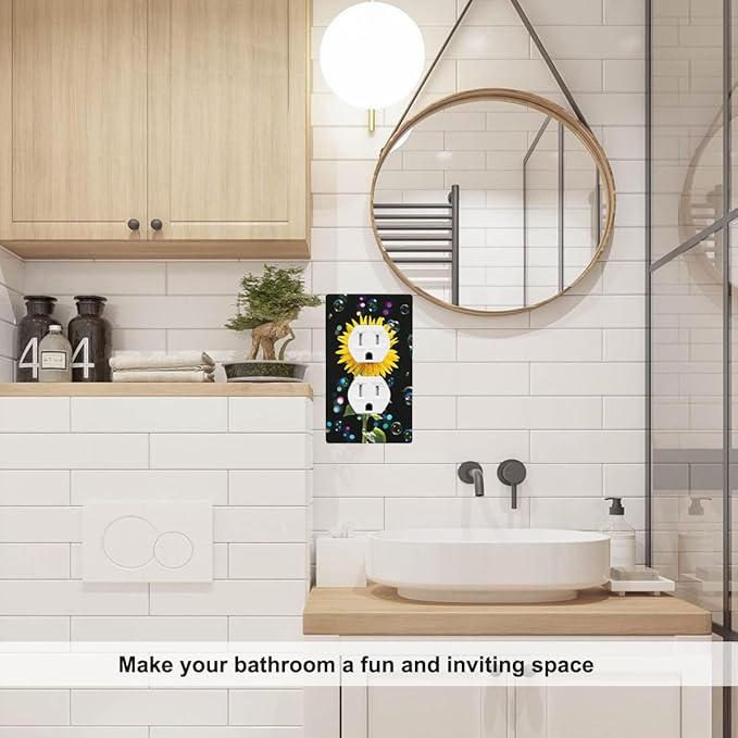Sunflower Black Wall Plate Cover Blow Bubbles and Sunflower Bouquet Outlet Covers 1-Gang Switch Plug Duplex Cover Home Bedroom Bathroom Kitchen