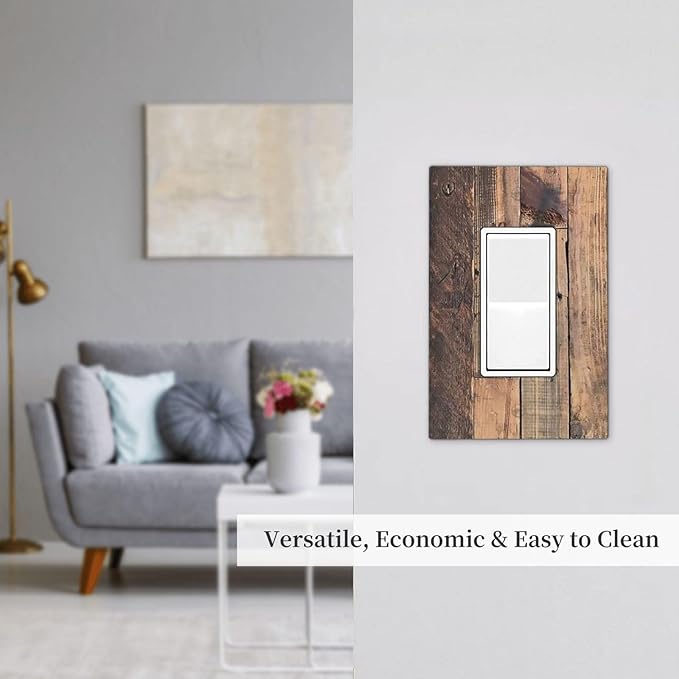 Rustic Brown Wood Plank Vintage Country Wooden Board Decorative Outlet Covers 1 Gang Single Rocker Light Switch Cover Plate Wall Plates GFCI Faceplate for Farmhouse Home Decor