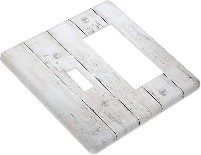Modern Rustic Wood White Oak Print Outlet Covers 1 Toggle 1 Rocker Combination Decorative Wall Plate Electrical Switch Plates Light Switch Cover Plate for Farmhouse Home Decor