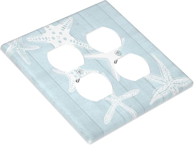 Beach Starfish Vintage Wood Rustic Country Ocean Outlet Covers 2 Gang Double Duplex Decorative Light Switch Covers Electrical Wallplates Socket Faceplate for Farmhouse Kids Room Decor