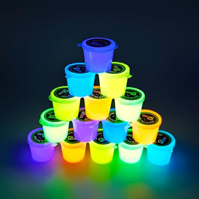 15 Pack Glow in The Dark Slime, Crystal Galaxy Slime, Including Blue, Pink, Yellow, Orange etc, Party Favors, Soft and Non-Sticky, for Educational Stress Relief Toys for Girls Boys