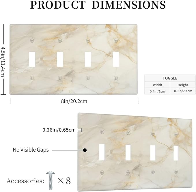 Light Switch Cover Plate Beige Gold Marble Abstraction Morden Art 4 Gang Quad Toggle Decorative Switch Plates Wall Panels Electrical Wall Plates Faceplate for Kitchen Bathroom Decor