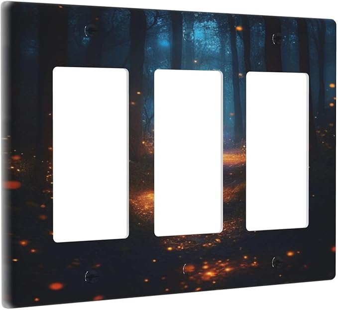 Decorative Art Light Switch Covers Enchanted Glowing Forest 3 Gang Triple Rocker Outlet Switch plate GFCI Faceplate GFCI for Home Decor