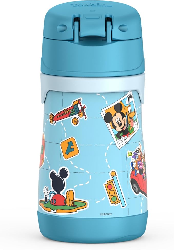 Thermos Baby 10 oz. Stainless Steel Bottle with pop-up straw, Mickey and Friends