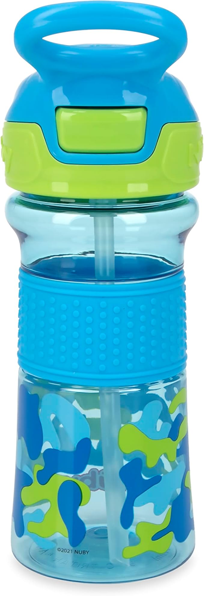 Nuby Thirsty Kids Flip-It No-Spill Toddler Sippy Cup with Soft Spout - 12 oz - 18+ Months - Aqua Camo - Back to School Essentials