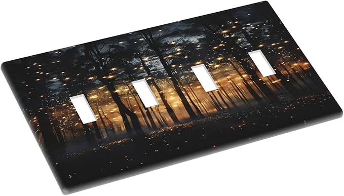 Whimsical Nature Enchanted Forest Landscape Light Switch Covers Quad Toggle Electrical Faceplate 4 Gang Wall Plate Decorative Switch Plates Cover for Bedroom Living Room Decor