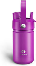 Kids Insulated Water Bottle with Straw - 12oz Stainless Steel Water Bottle with Dual Spouts, Leak-Proof, BPA-Free, Double Wall Vacuum Keeps Cold for 24 Hours for Sports, Travel (Bright Magenta)
