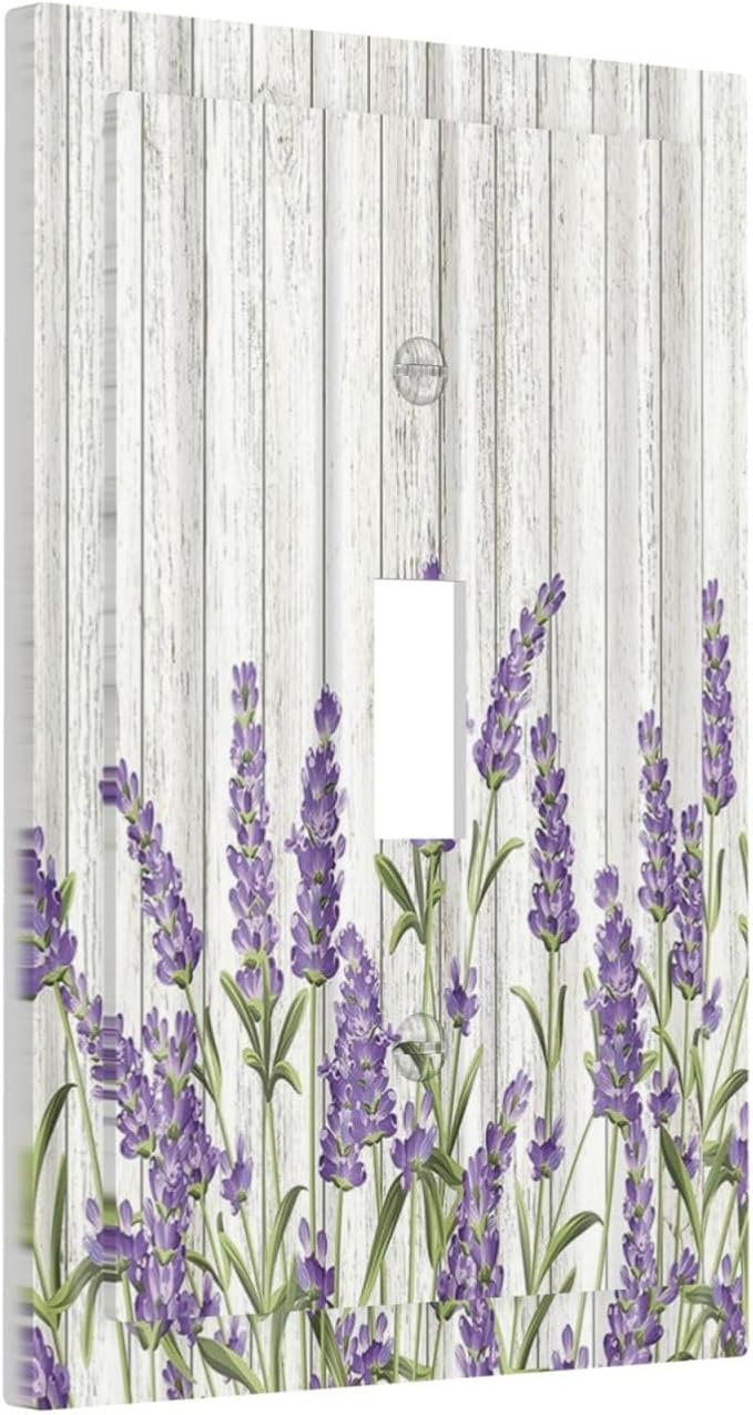 Rustic Wooden Plank Lavender Light Switch Plate Cover 1 Gang Single Toggle Wall Plates Art Decorative Switchplate Outlet Covers Electrical Faceplate for Bedroom Bathroom Kitchen Decor