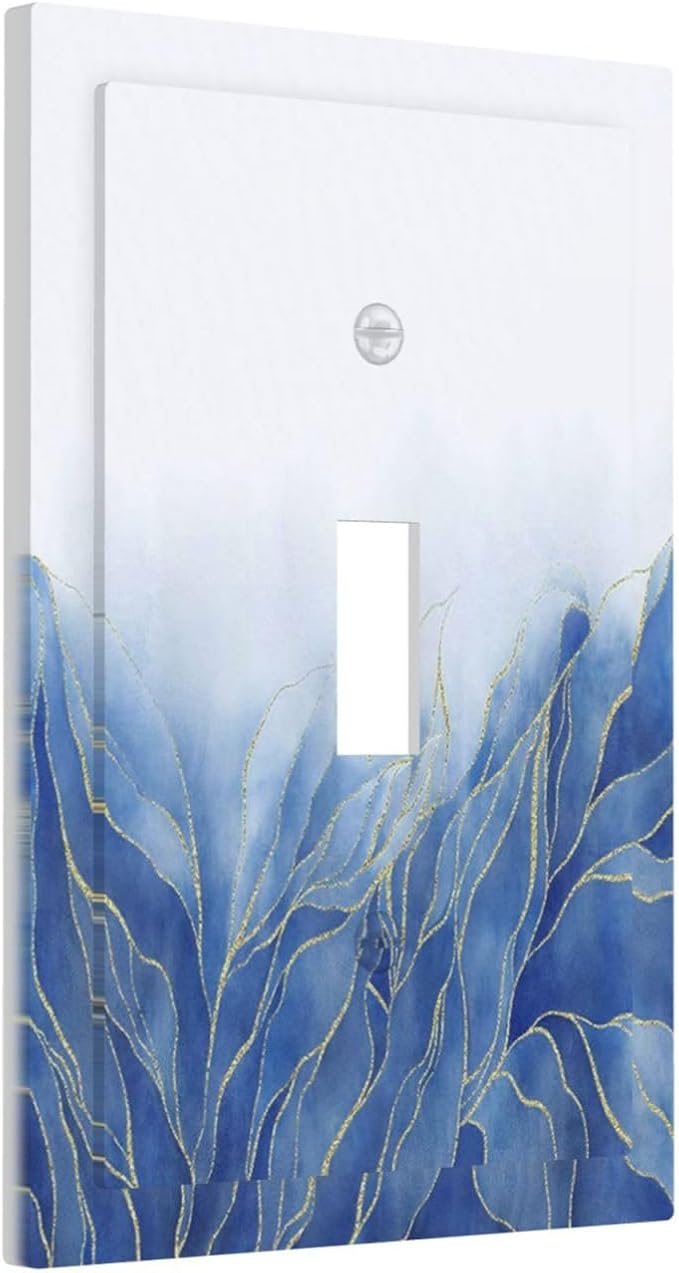 Light Switch Cover Plate Blue Gold Leaf Marble Modern Abstract 1 Gang Single Toggle Decorative Switch Plates Wall Plates Electrical Faceplate Socket Covers for Kitchen Bathroom Decor