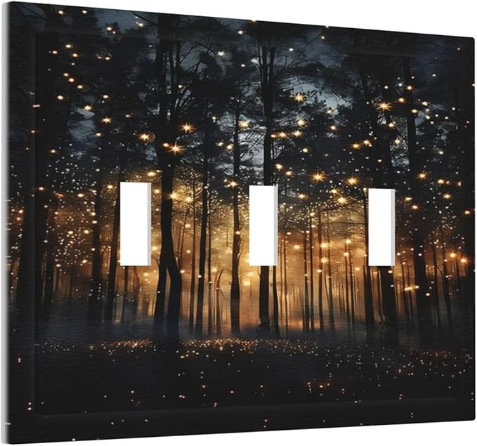 Whimsical Nature Enchanted Forest Landscape Decorative Switch Plates 3 Gang Wall Plate Triple Toggle Light Switch Cover Faceplate Electrical Wall Panels for Bedroom Living Room Decor
