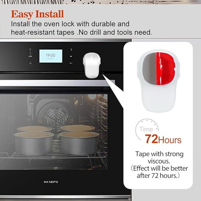 EUDEMON Child Safety Heat-Resistant Oven Door Lock, Oven Front Lock for Kids Easy to Install, Use Adhesive,No Screws or Drill (1 Pack,White)(ONLY for Flat Surface)