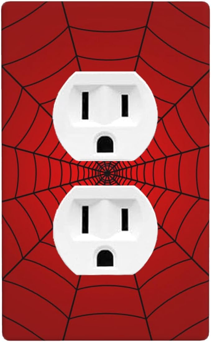 Red Spider Web 1-Gang Duplex Wall Plate, Hero Theme Cartoon Outlet Cover Decorative Faceplate for Boys Room, Game Room & Man Cave 4.50" x 2.76"