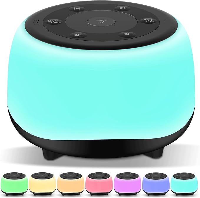HEYAXA White Noise Sound Machine with 7 Colors Night Light 34 Soothing Sounds, Portable Sound Machine for Baby Adults Kids Sleep with 30 Volume Levels 4 Timers Adjustable Brightness (Black)
