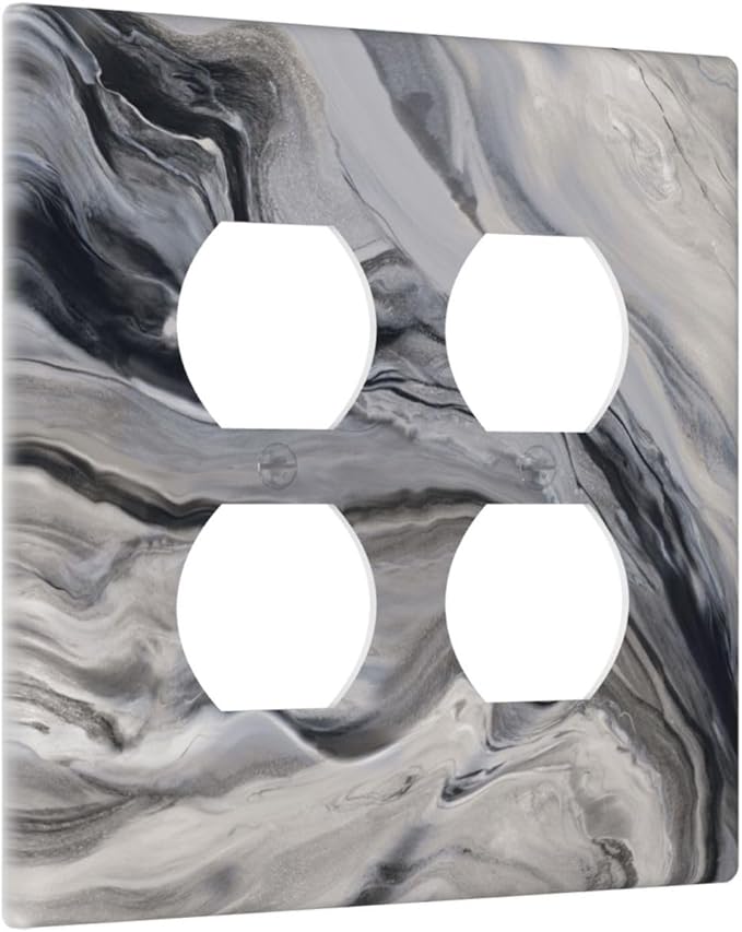 Grey And White Marble Abstract Art Print Outlet Covers 2 Gang Double Duplex Decorative Light Switch Covers Electrical Wallplates Socket Faceplate for Bathroom Kitchen Decor