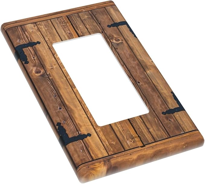 Faux Wood Decorative Printed Single Gang Rocker Light Switch Cover Plates Decorative Outlet Covers, 1 Gang Rocker Wall Plate