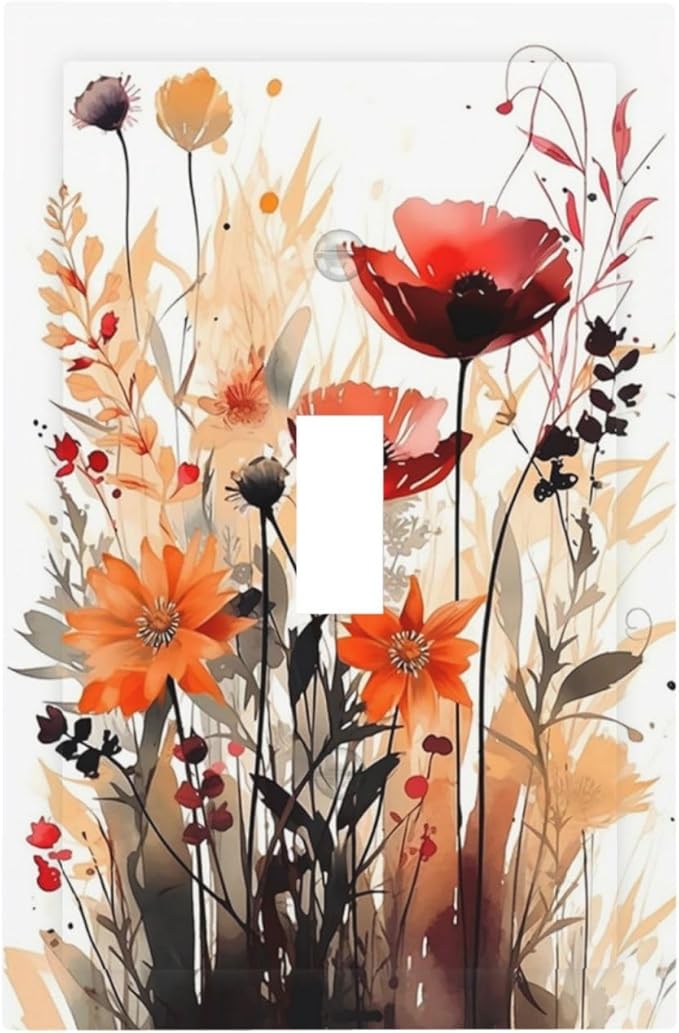 Decorative Light Switch Cover Country Watercolor Flowers Art Wildflower 1 Gang Single Toggle Decorator Outlet Wall Plate Device Electrical Faceplate Switchplates for Bedroom Cabin Decor