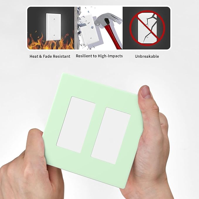 Green 2 Gang Double GFCI Decorator Rocker/decorator Light Switch Cover Decorative Outlet Wall Plate Electrical Faceplate Screwless