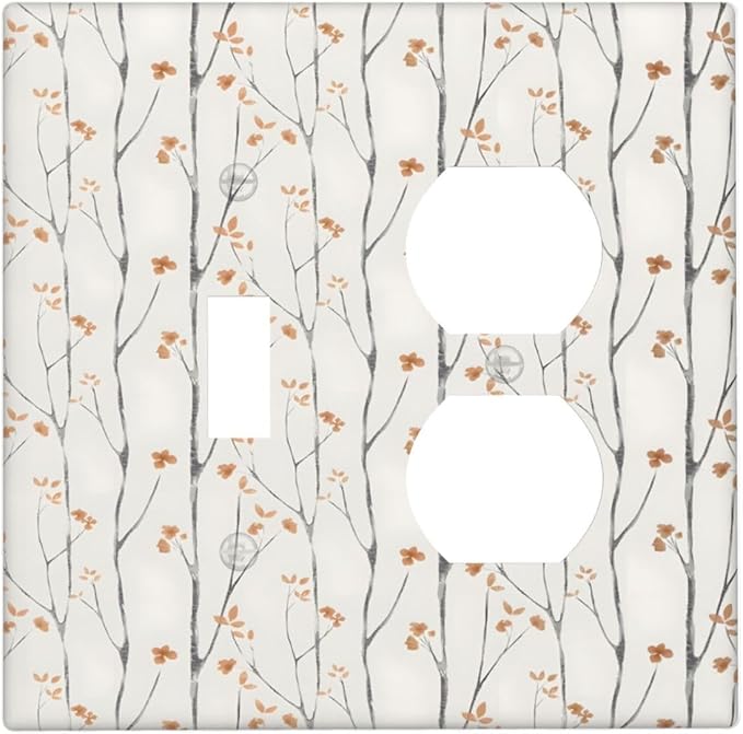 Boho Floral Watercolor Tree Branch Flower Minimalist Wallplates 1 Toggle 1 Duplex Switch Plate Electrical GFCI Faceplate Decorative Light Switch Covers for Bedroom Living Room Decor