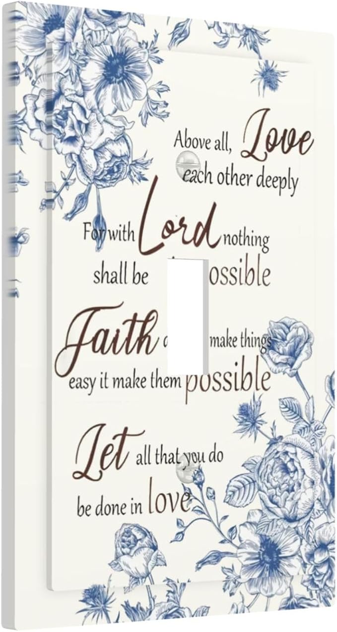 Decorative Light Switch Cover Plate Inspirational Quotes Blue Flower Floral 1 Gang Single Toggle Wall Plates for Electrical Outlet Covers Switch Plate Covers Faceplate for Bedroom Home Decor