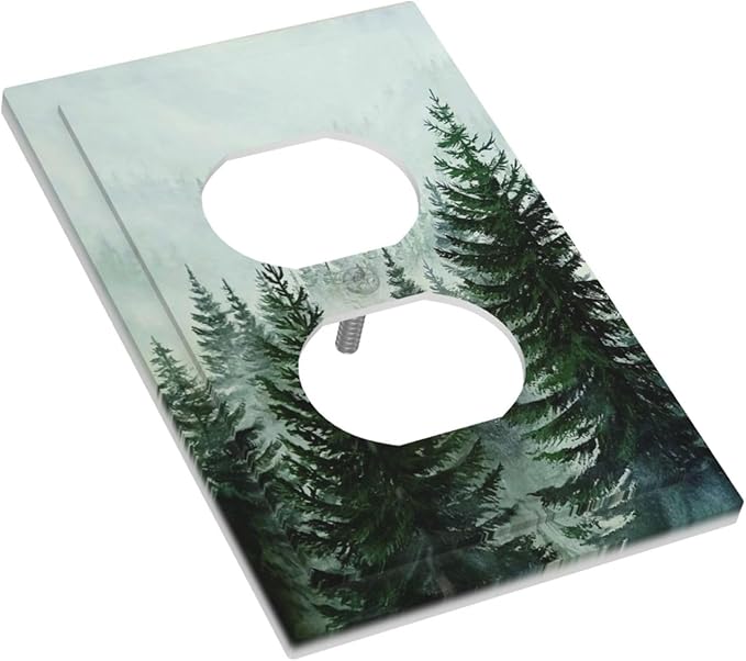 Forest Pinetrees Misty Landscape Nature Outlet Covers 1 Gang Duplex Electrical Receptacle Faceplate Light Switch Cover Wall Plate Decorative Switch Plates for Bedroom Farmhouse Decor