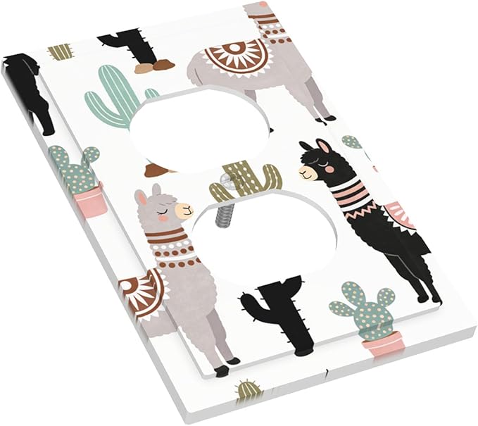 Playful Llama & Cactus Desert Pattern Duplex Wall Plate - 1-Gang Standard US Size Bohemian Desert Animals Outlet Covers for Boys & Girls Room Playroom Decor