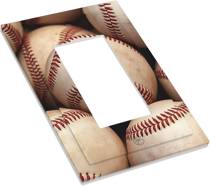 Vintage Baseball Single Rocker Switch Cover - 1-Gang Standard US Size Americana Baseball Light Switch Covers for Sports Fan Decor