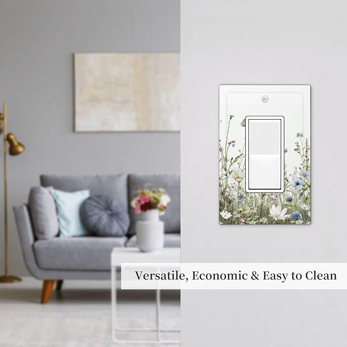 Colorful Wildflowers Daisy Plant Butterfly Floral Decorative Outlet Covers 1 Gang Single Rocker Light Switch Cover Plate Wall Plates GFCI Faceplate for Bed Room Living Room Decor