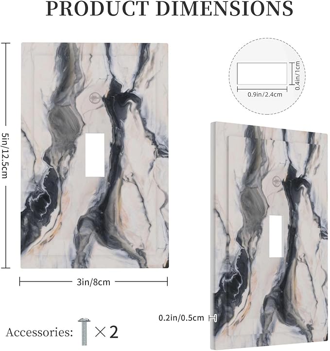 Abstract Marble Textured Modern Luxury Print Decorative Light Switch Cover 1 Gang Single Toggle Device Electrical Faceplate Switchplates Decorator Outlet Wall Plate for Bathroom Kitchen Decor