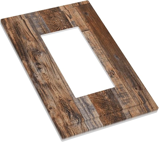 Vintage Board Rustic Brown Wood Texture Decorative Outlet Covers 1 Gang Single Rocker Light Switch Cover Plate Wall Plates GFCI Faceplate for Farmhouse Home Decor