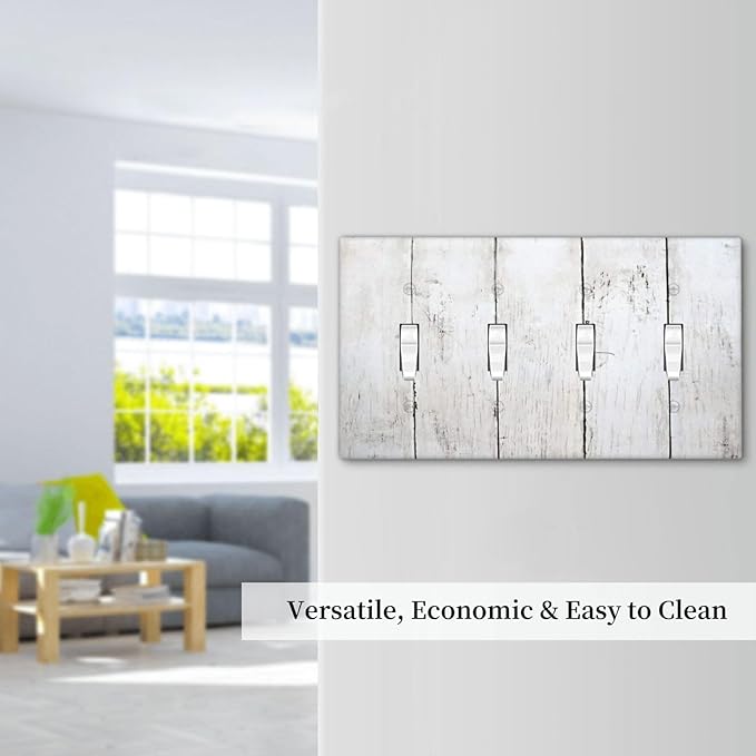Modern Rustic Wood White Oak Print Light Switch Covers Quad Toggle Electrical Faceplate 4 Gang Wall Plate Decorative Switch Plates Cover for Farmhouse Home Decor