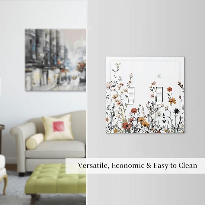 Decorative Switch Plates Vintage Wildflower Colorful Plants Floral 2 Gang Double Toggle Outlet Light Switch Cover Wall Plate Electrical Faceplate For Bed Room Living Room Decor